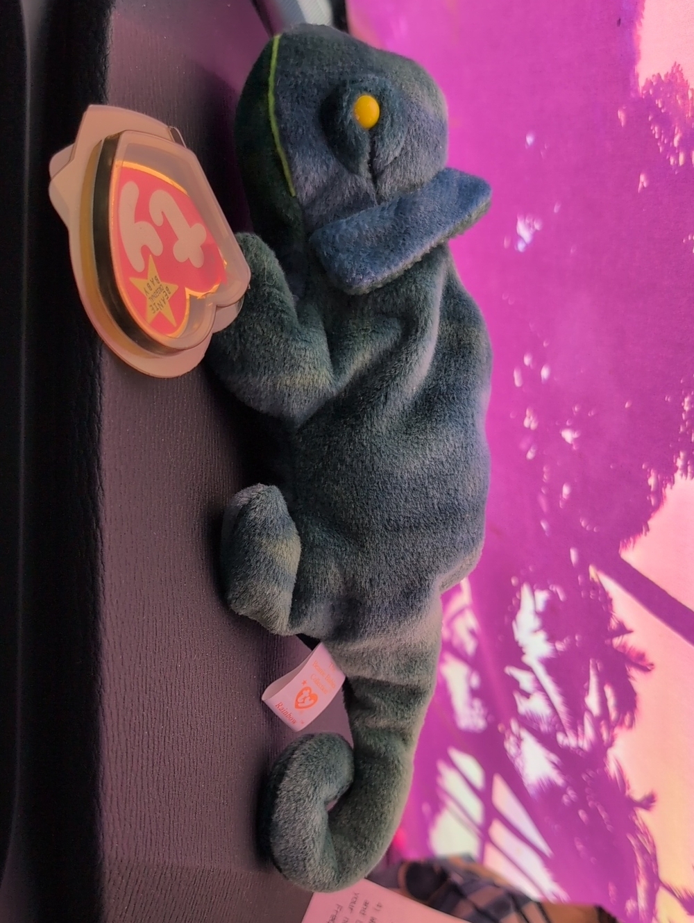Vintage Collectable Ty Chameleon Toy - Teal with Yellow Eye 1997